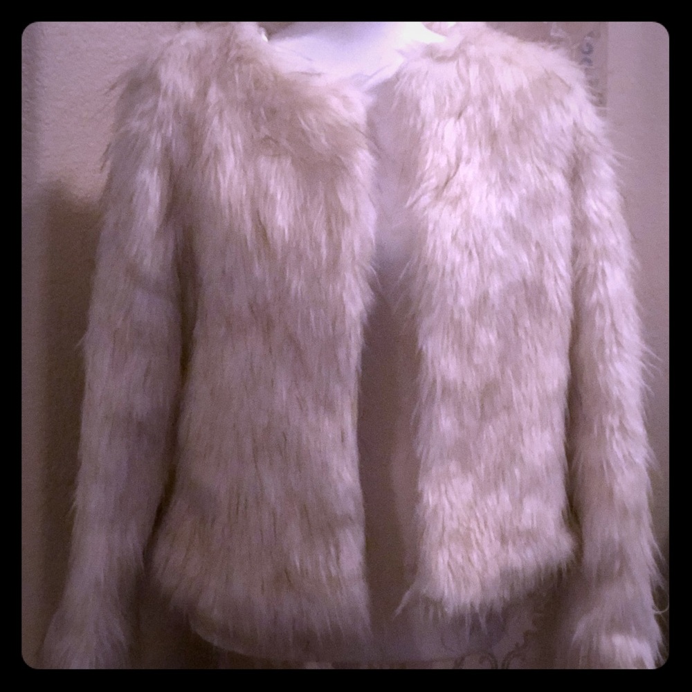 NWOT Off White Faux Fur Jacket